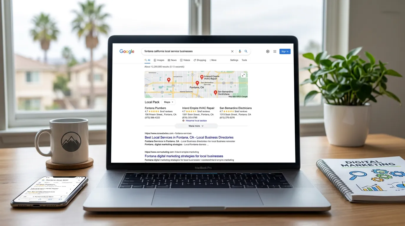Fontana CA local SEO showing Google search results for local service businesses in Fontana California
