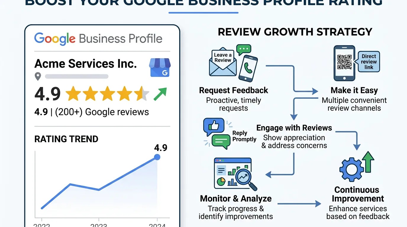 Google Business Profile showing a high star rating and a large review count