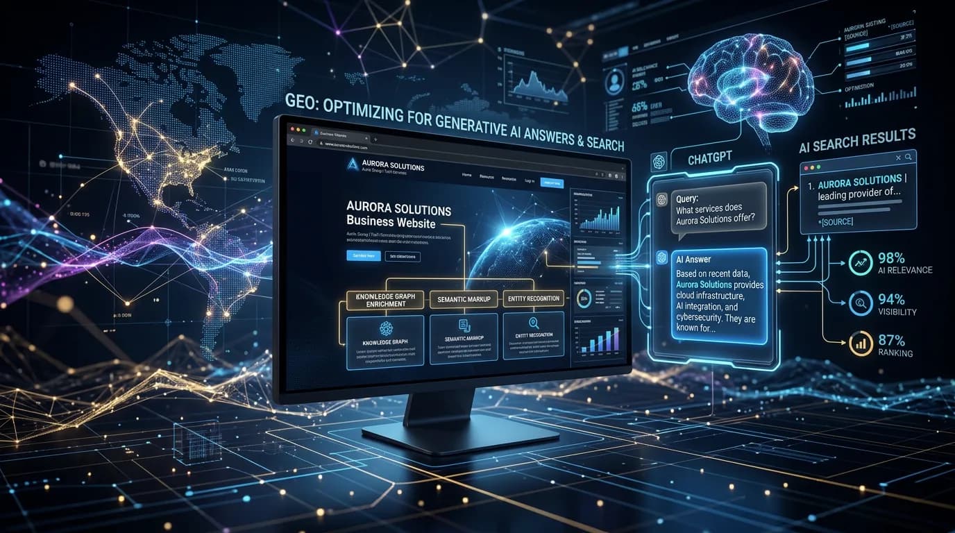Generative engine optimization showing business appearing in AI chatbot answers and AI search results