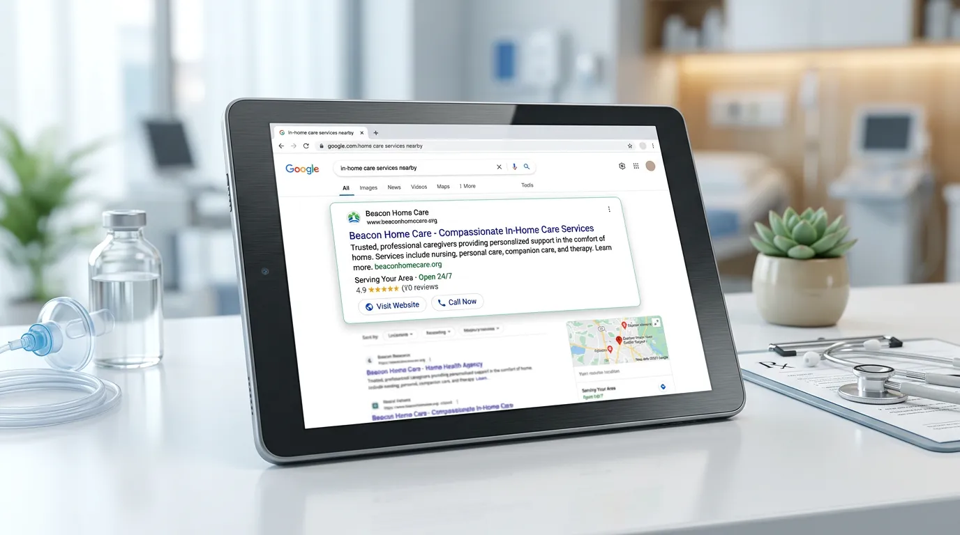 Home health care agency ranking on Google for in-home care services local search