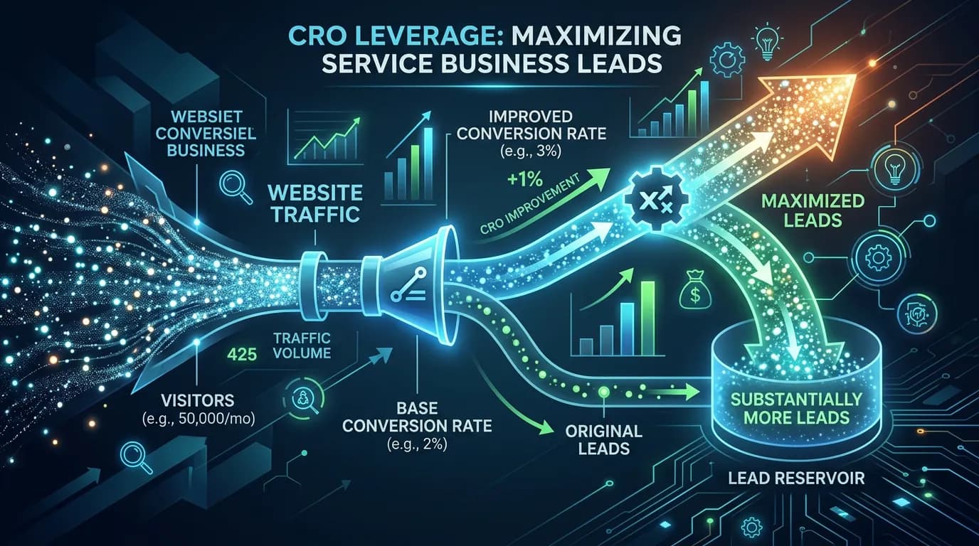 CRO impact showing small conversion rate improvement multiplied across traffic resulting in significantly more leads