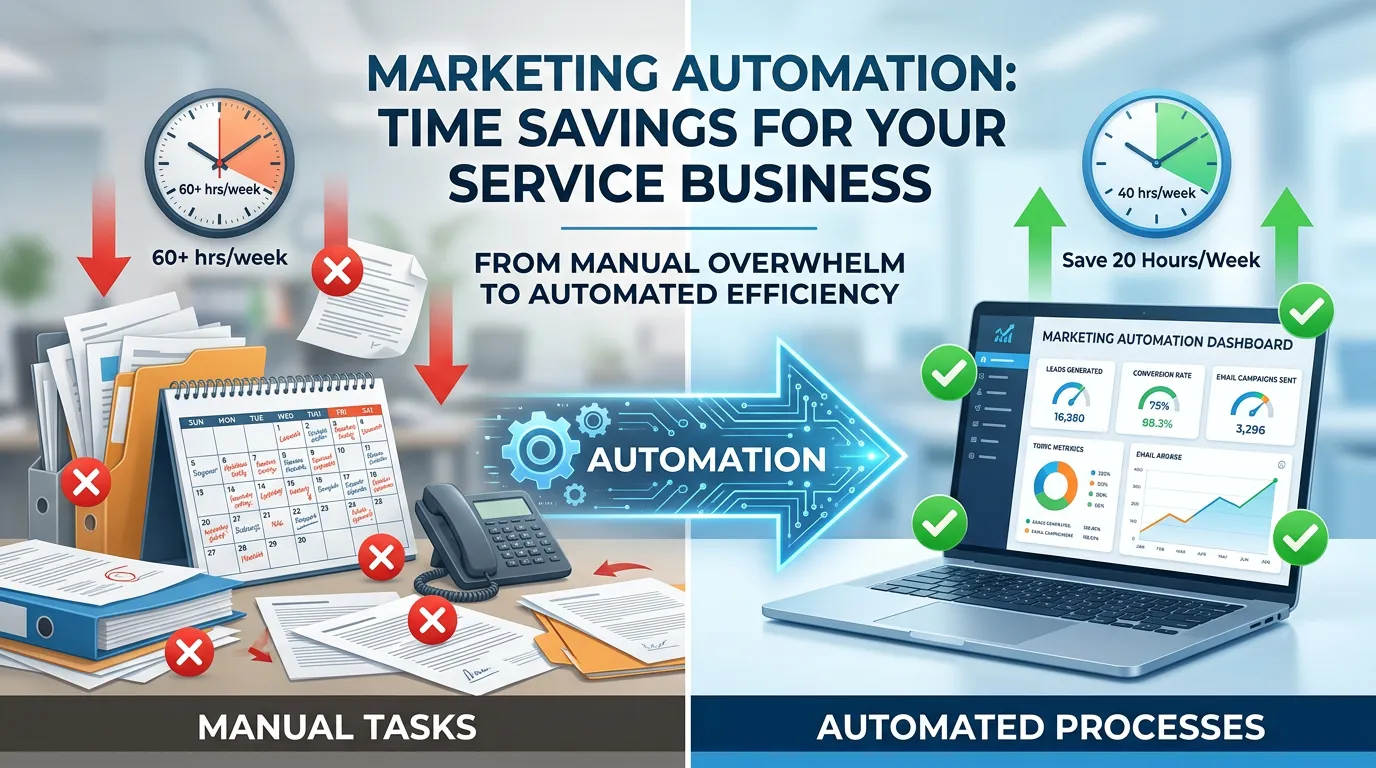 Marketing automation time savings showing manual tasks replaced by automated processes saving hours weekly
