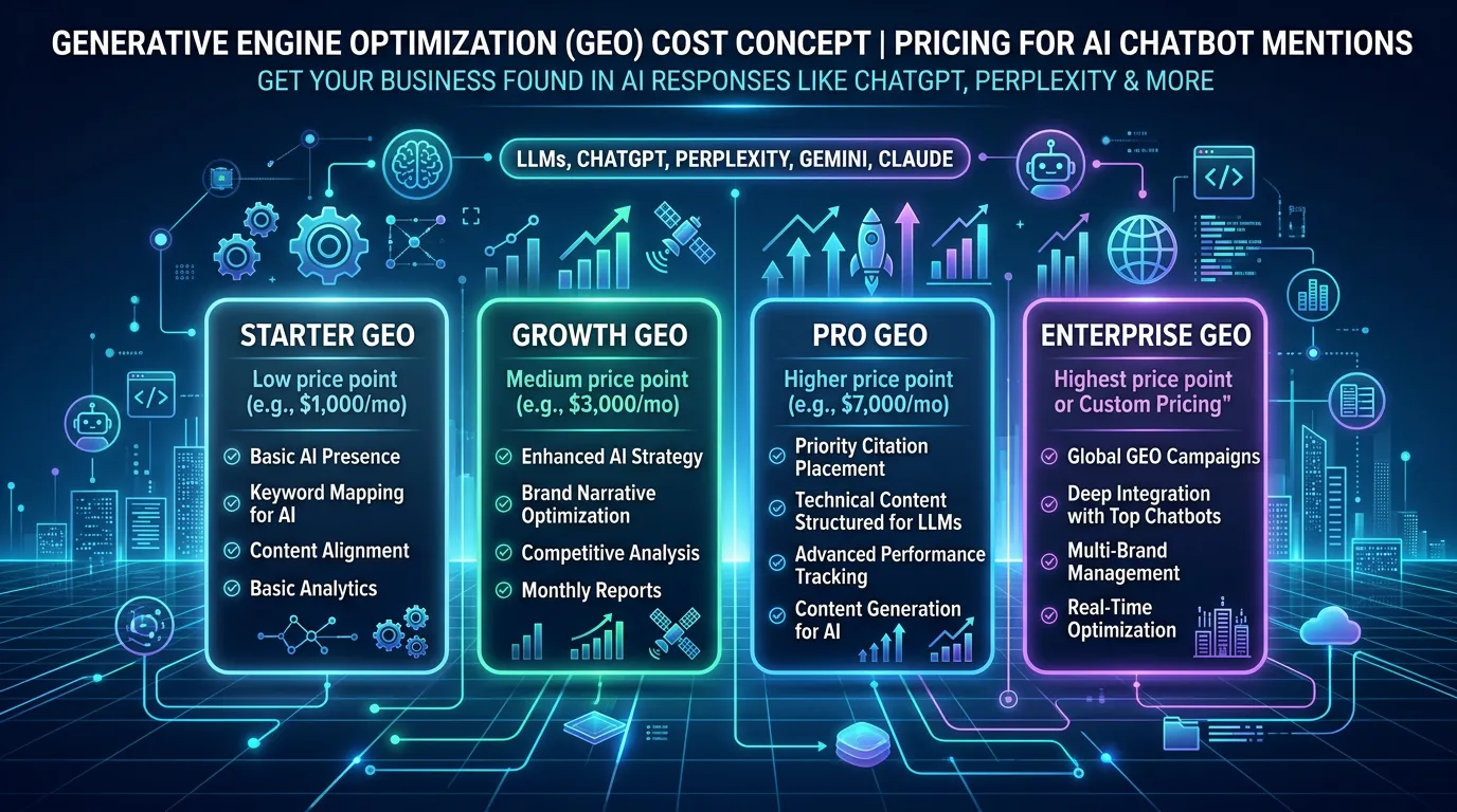 GEO service pricing for getting business mentioned in AI chatbot responses like ChatGPT and Perplexity