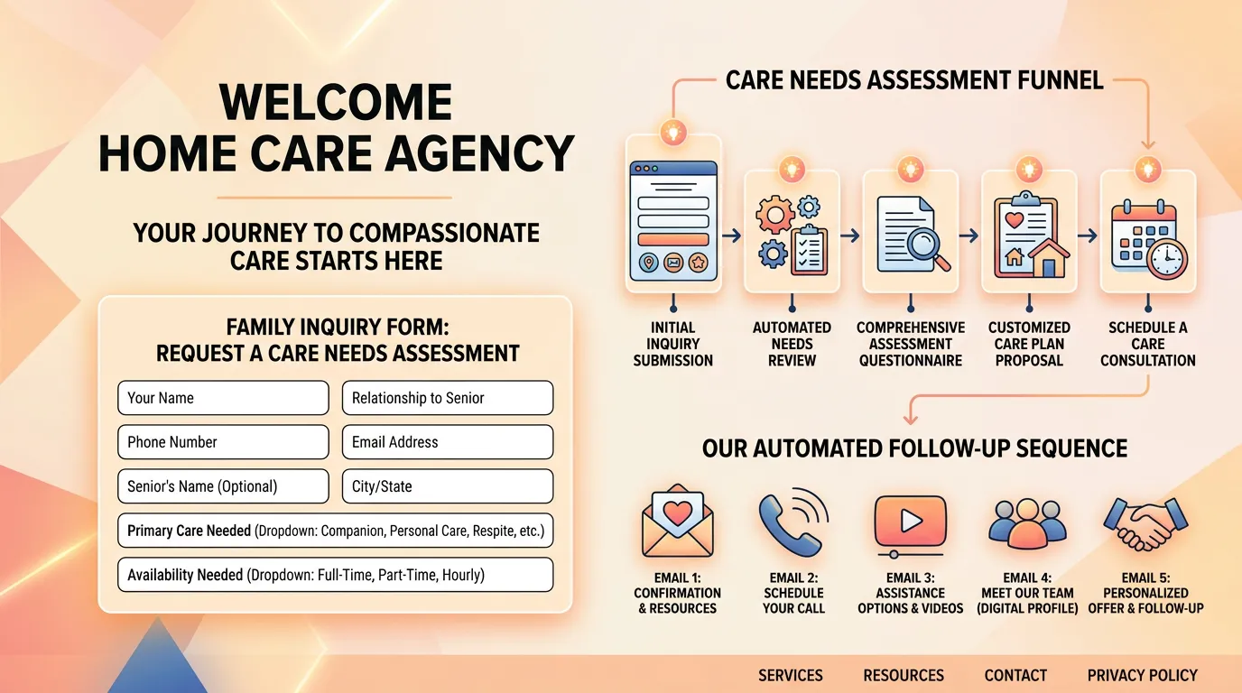 In-home care agency lead generation website with family inquiry form and automated follow-up