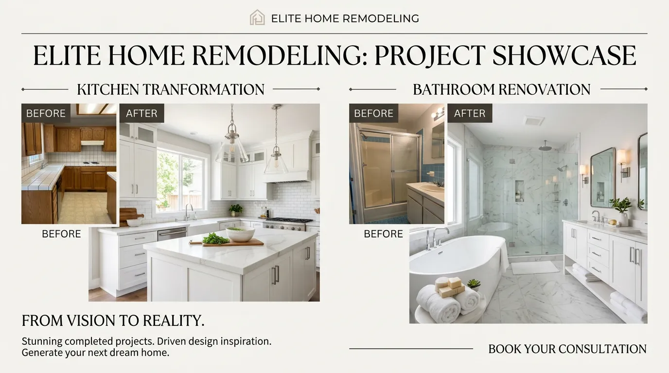 Kitchen bath remodeling portfolio on website and Instagram showing completed kitchen bathroom remodels driving leads