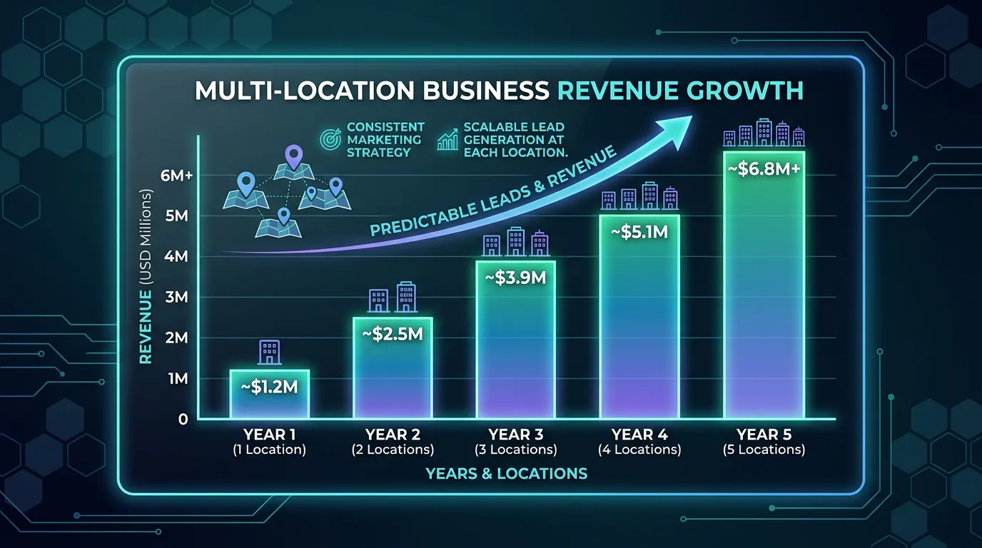 Chart illustrating revenue as a service business expands from one location to several