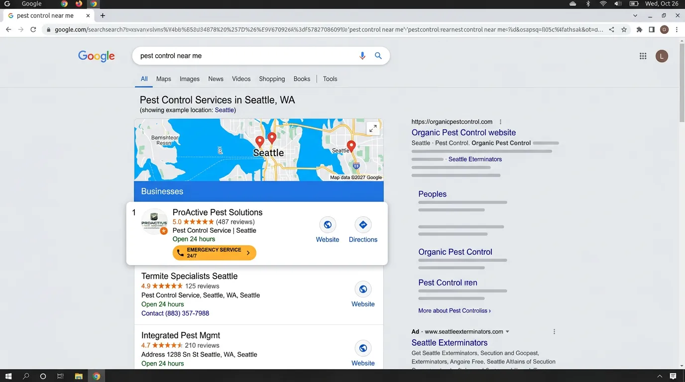 Pest control exterminator ranked in Google local pack for pest control near me termite inspection with 5 star reviews
