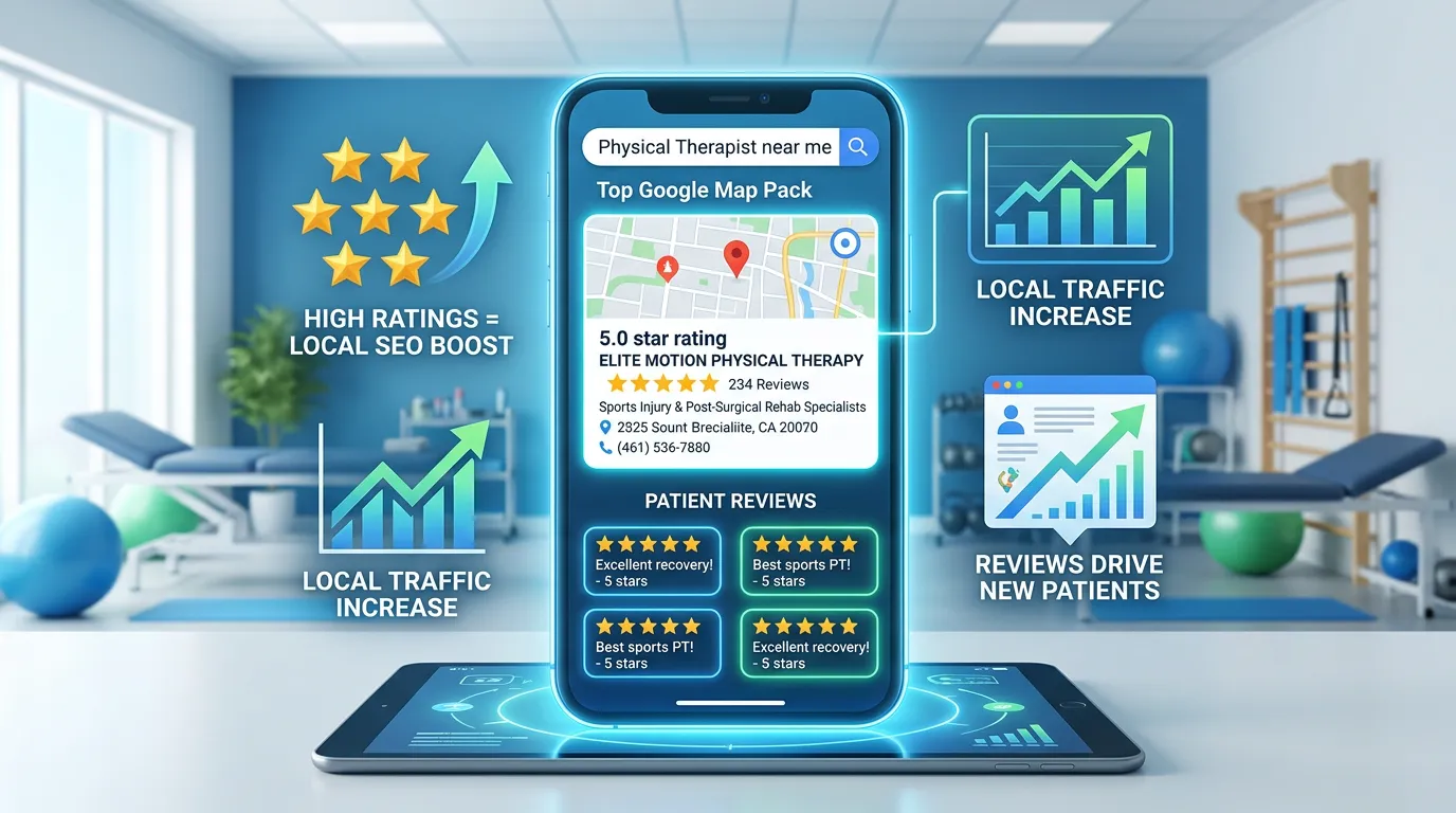 Physical therapy clinic local search results and patient review strategy for PT specializing in sports injury and rehab