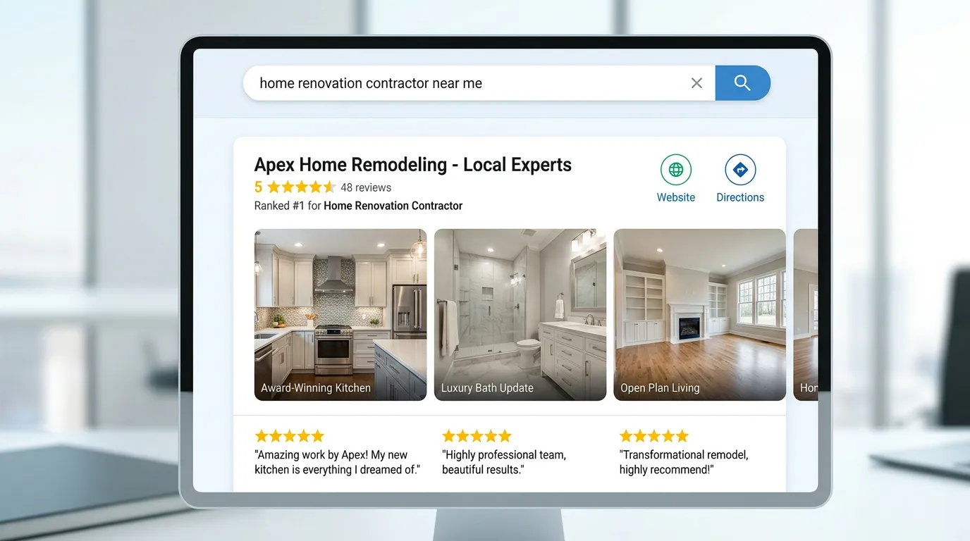 Remodeling company ranked for home renovation contractor near me with completed room transformation photos and 5 star reviews