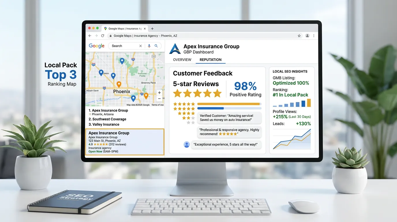 Insurance agency Google Business Profile and local SEO map pack rankings for insurance companies