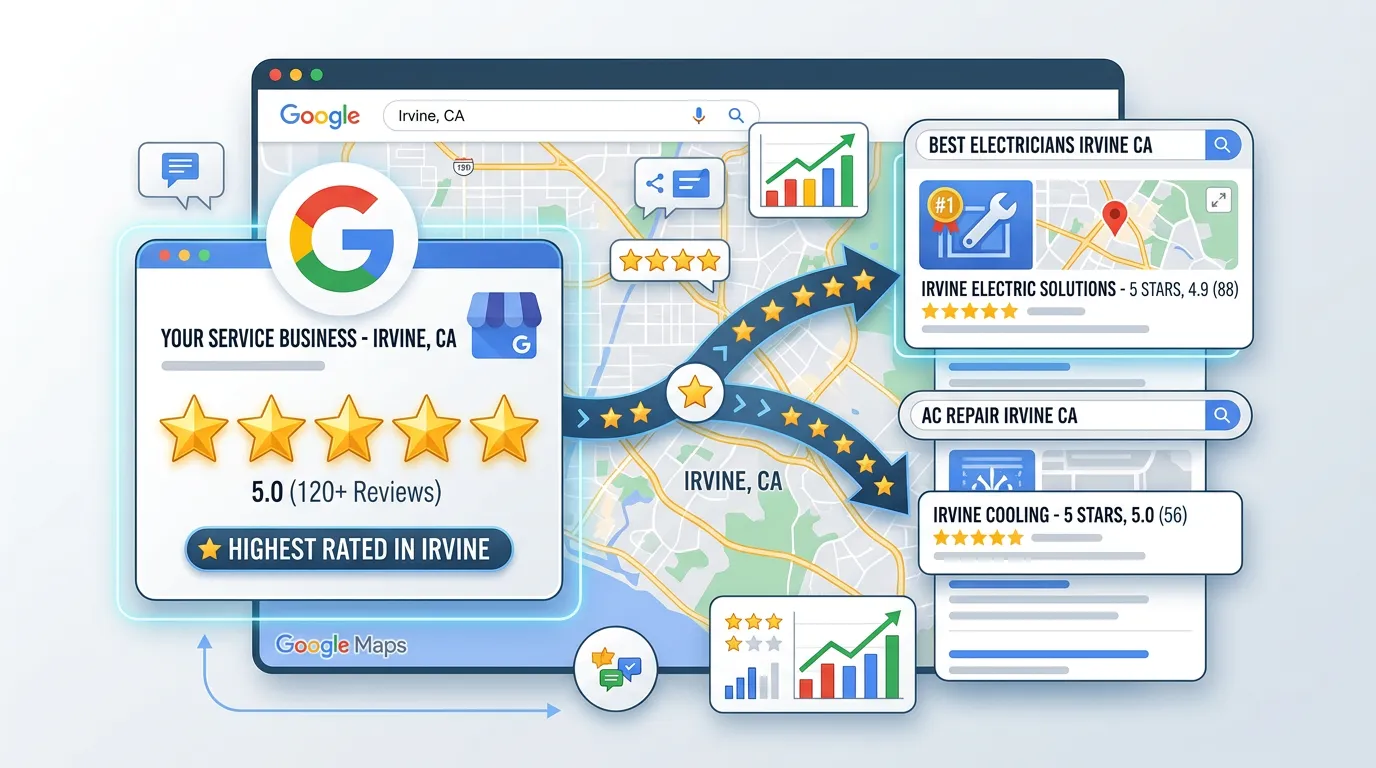 Irvine California Google Business Profile 5-star reviews and strong local map pack position