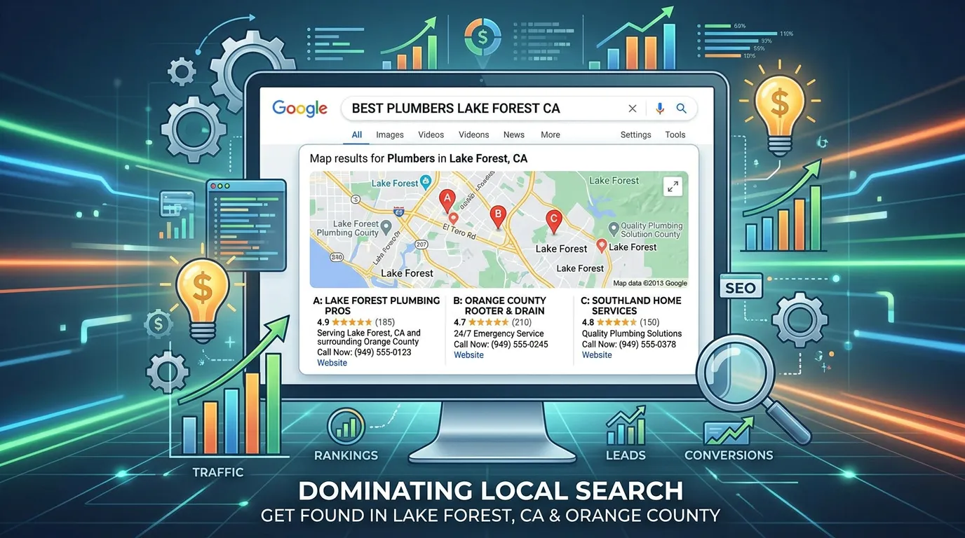 Lake Forest CA local SEO showing Google search map pack for service businesses in Lake Forest California