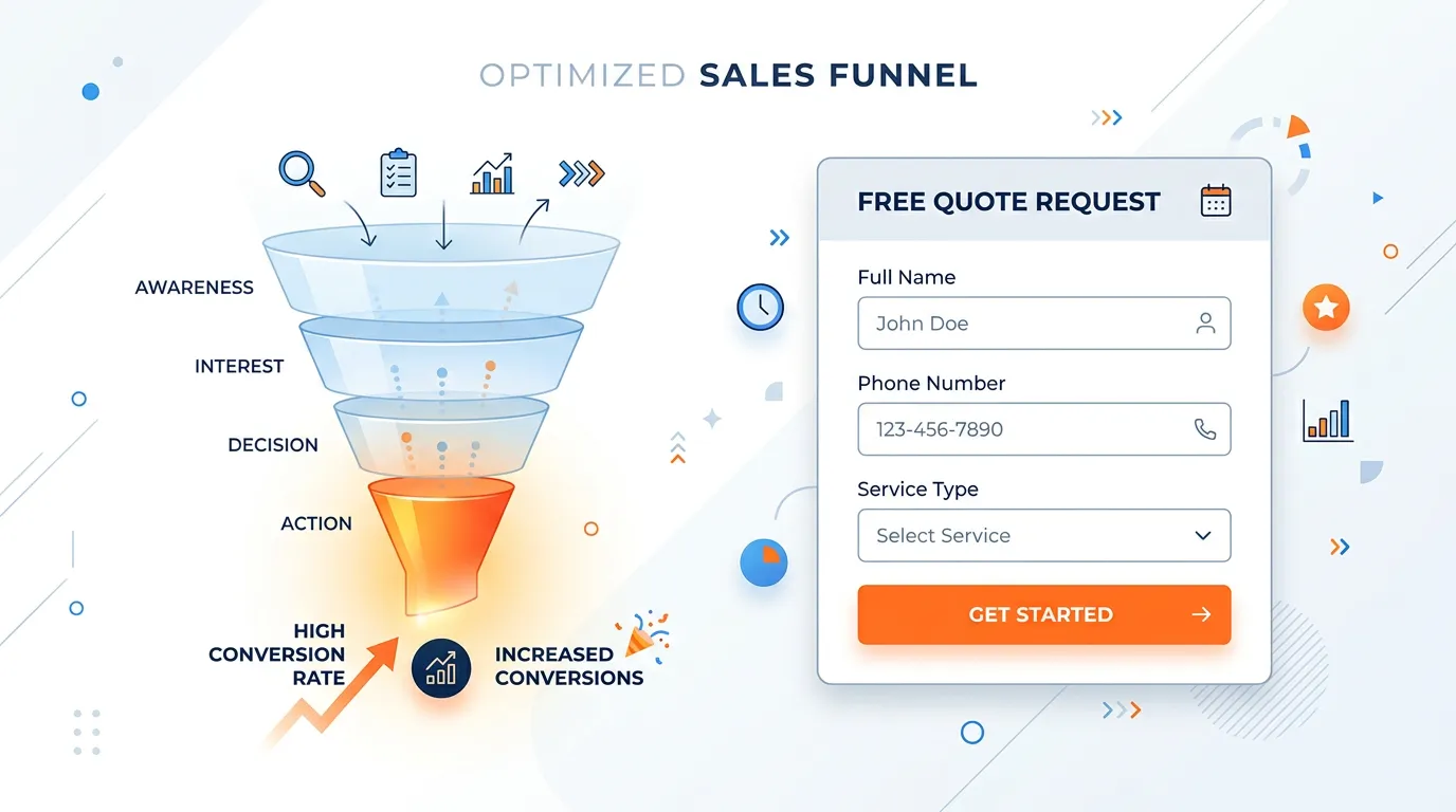 Minimalist 3-field lead capture form with name phone and service type converting at high rate on landing page