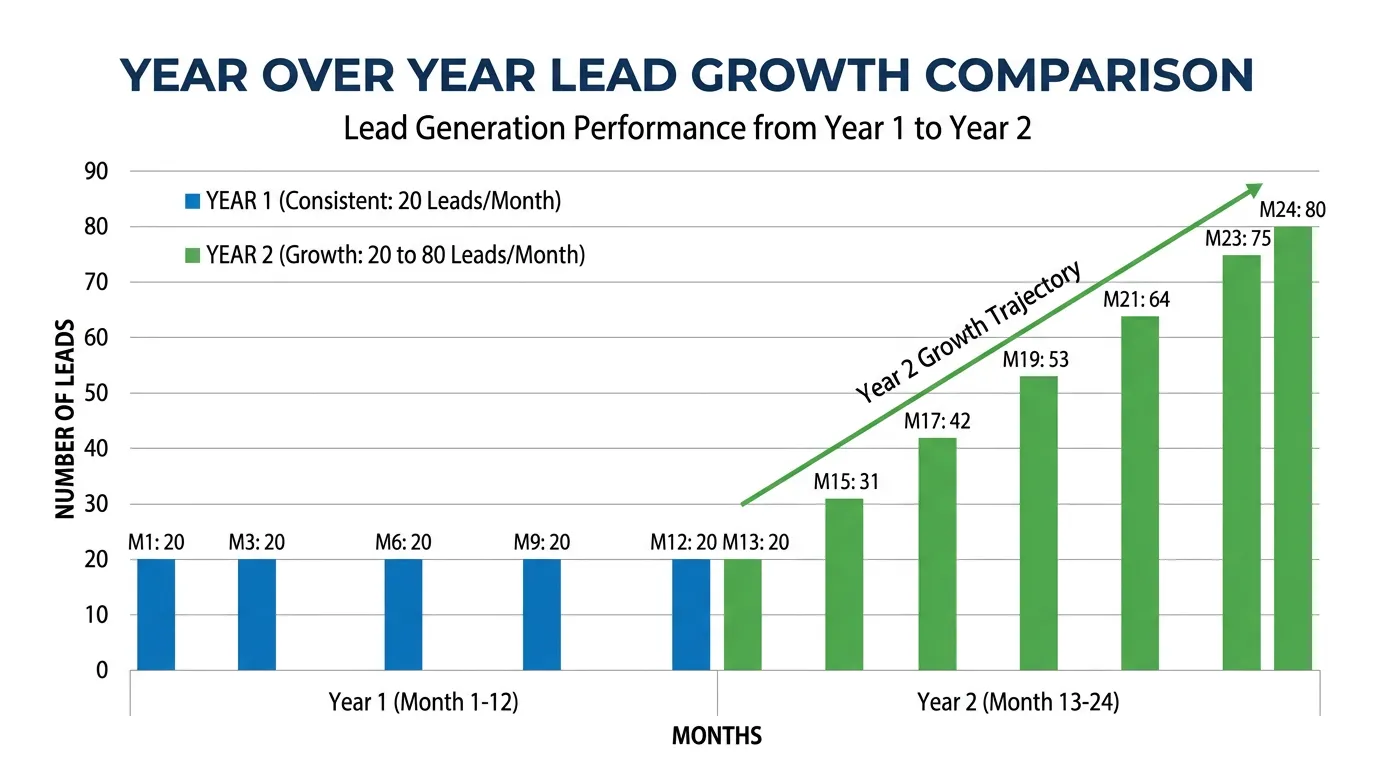 Bar chart comparing monthly lead volume year over year