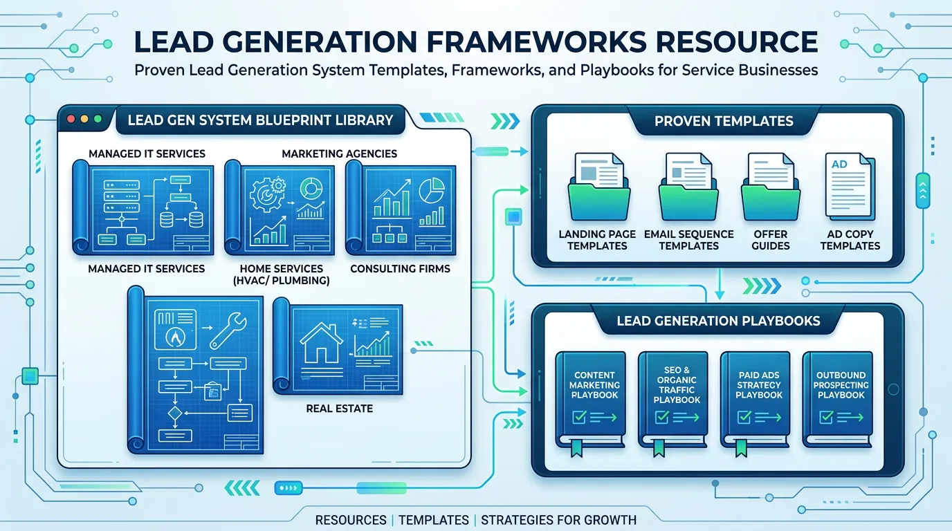 Lead generation frameworks resource showing proven lead generation system templates and playbooks for service businesses