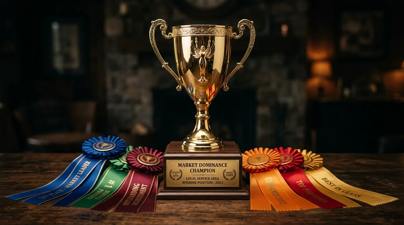 Trophy and award ribbons representing local market leadership achieved through Online Website Marketing