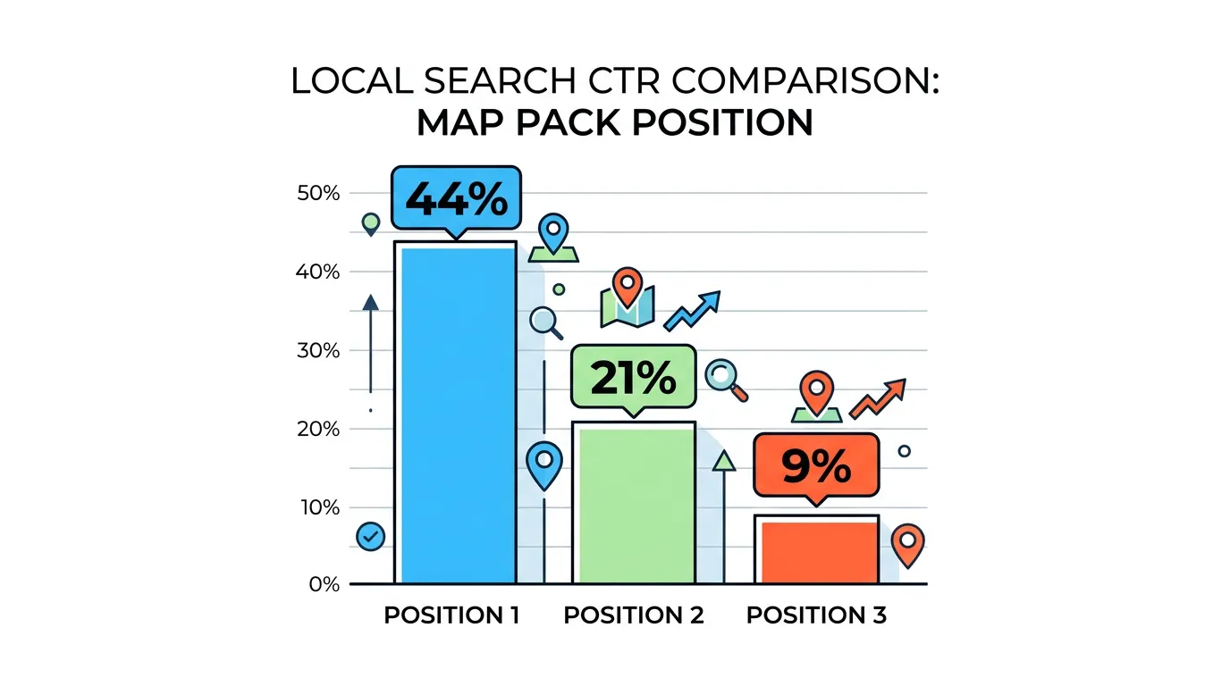 Chart comparing click through rate by position in the Google map pack