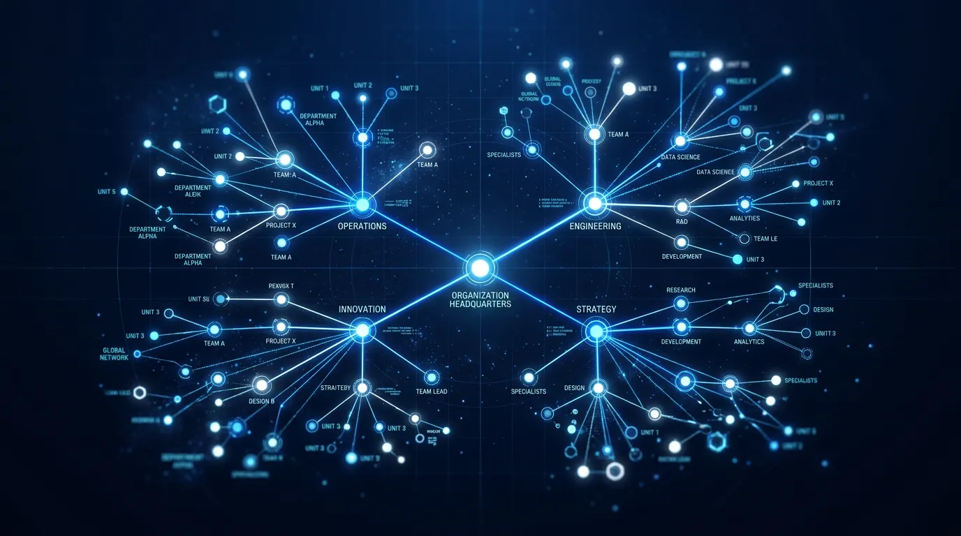 Abstract glowing network diagram representing the digital marketing agency team structure