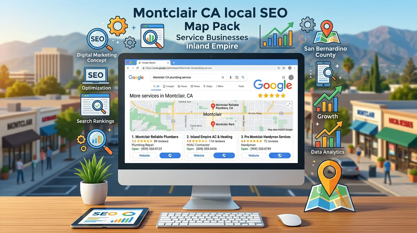Montclair CA local SEO showing Google search map pack for service businesses in Montclair California