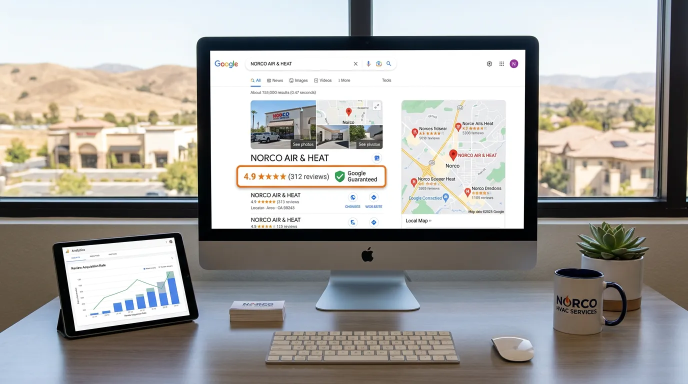 Norco California Google Business Profile 5-star reviews and strong local map pack position