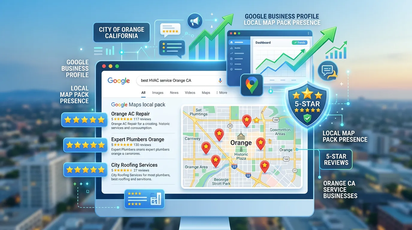 City of Orange California Google Business Profile 5-star reviews and strong local map pack position