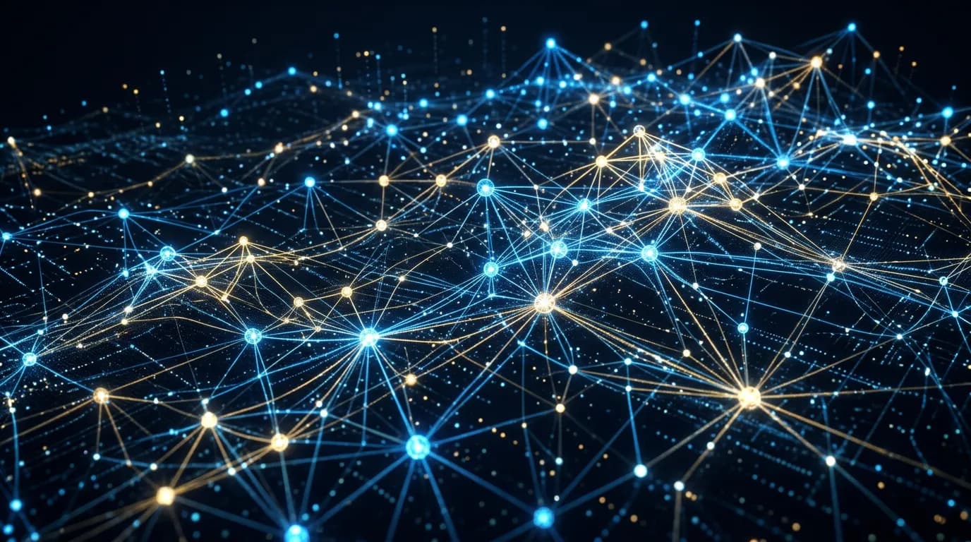 Abstract glowing network representing trusted business partnerships and client relationships