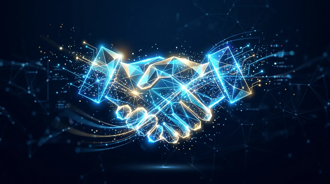 Abstract digital light beam connection symbolizing trusted partnerships in digital marketing