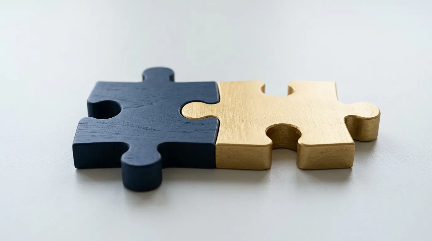 Two interlocking puzzle pieces representing the partnership philosophy of Online Website Marketing