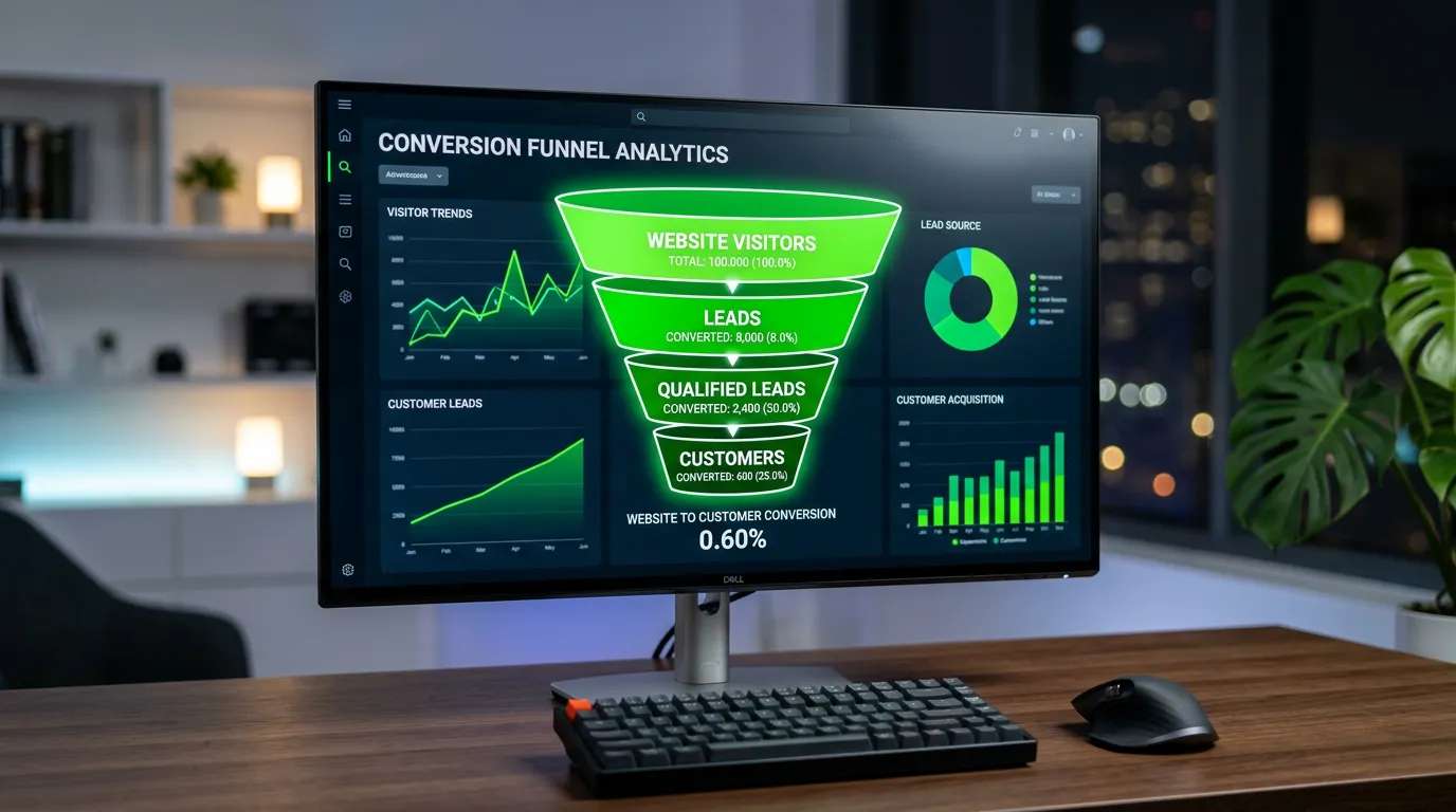 Conversion funnel visualization showing website visitors converting to leads and customers