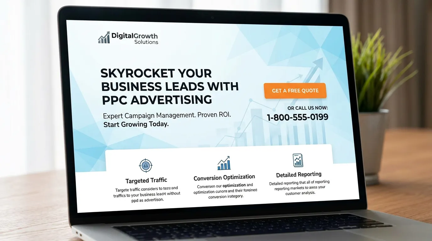 High-converting PPC landing page layout showing strong headline clear value proposition and prominent call to action