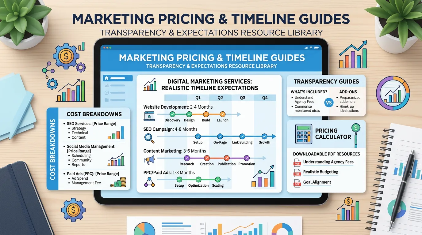 Pricing and timeline guides showing marketing pricing transparency guides realistic timelines and cost breakdowns