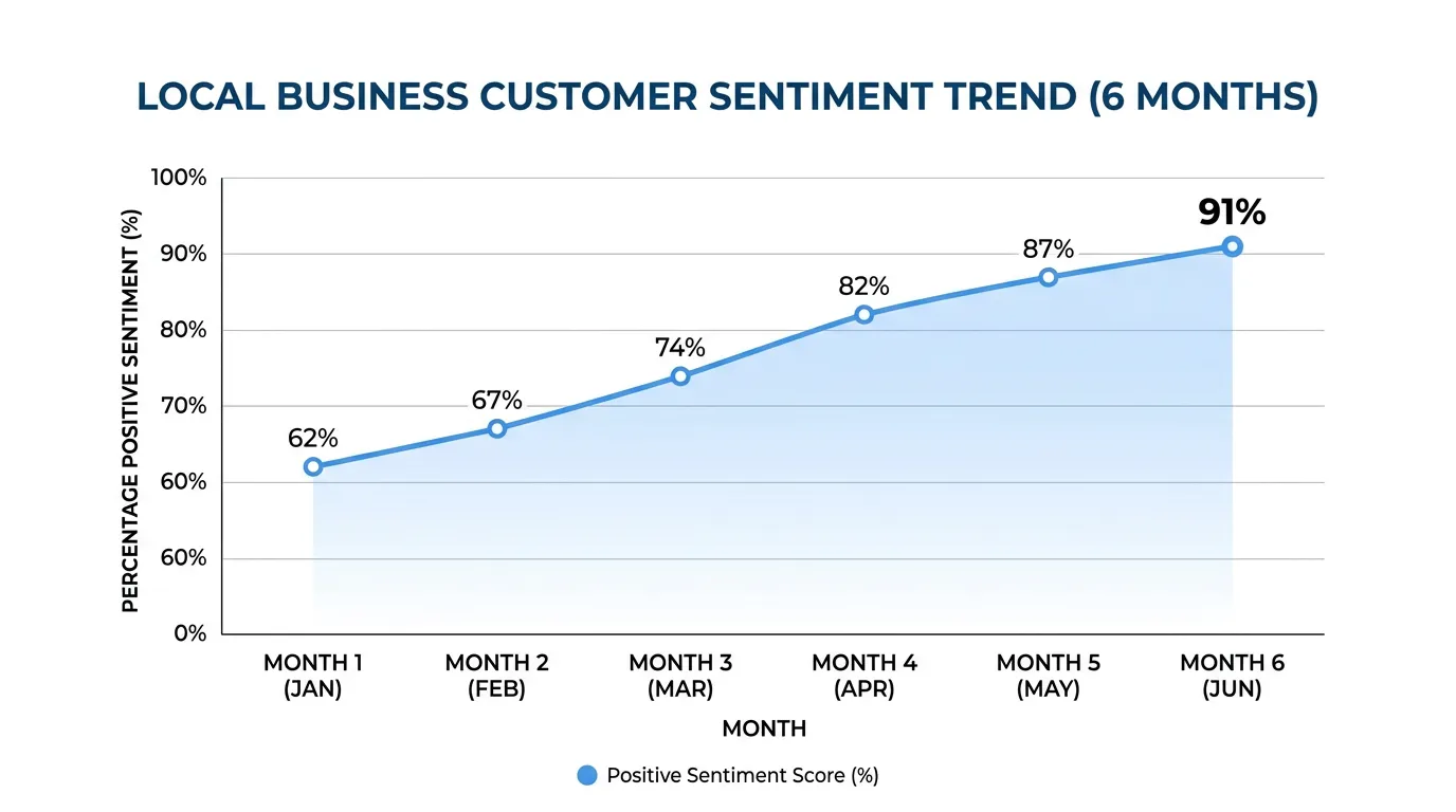 Graph illustrating customer sentiment score trending upward over time