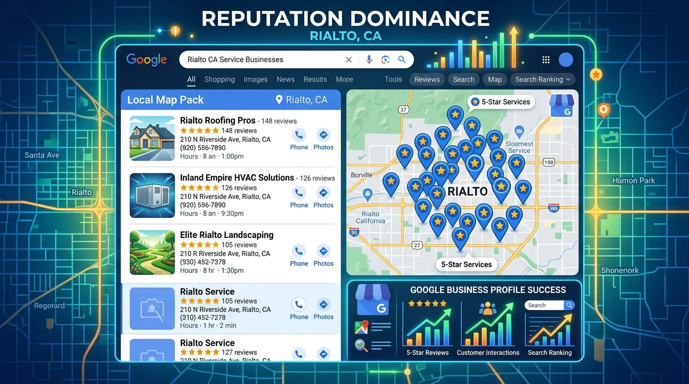 Rialto California Google Business Profile 5-star reviews and local map pack dominance