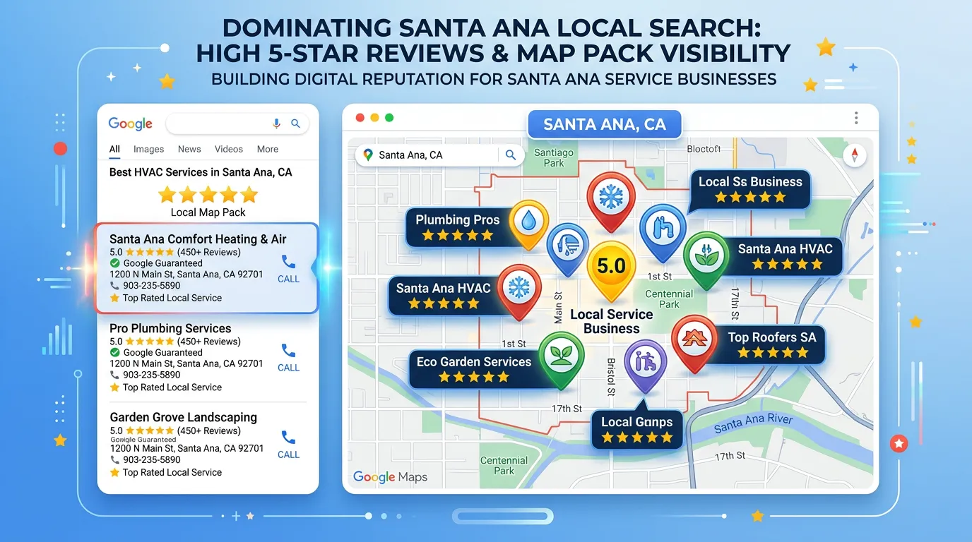 Santa Ana California Google Business Profile 5-star reviews and local map pack position
