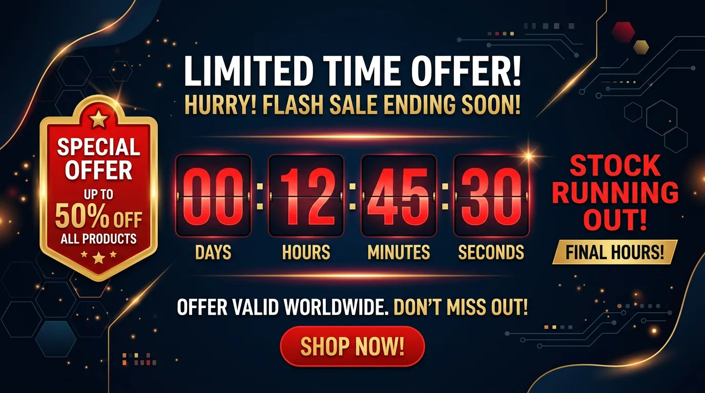 Limited time offer countdown graphic creating urgency for Online Website Marketing special packages