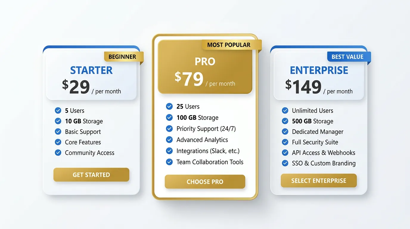 Three-tier marketing package pricing cards showing special offers from Online Website Marketing