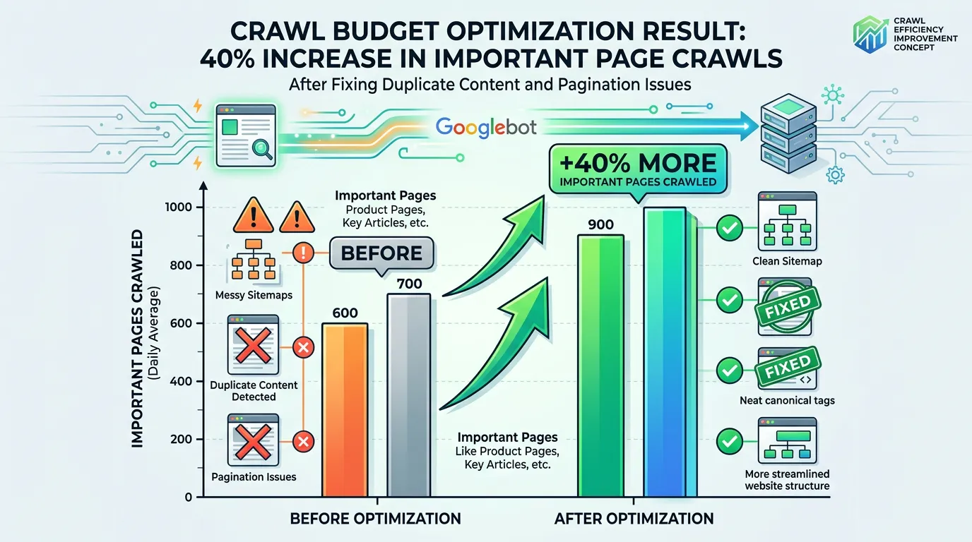 Chart illustrating how Googlebot crawl coverage changes after duplicate content is resolved