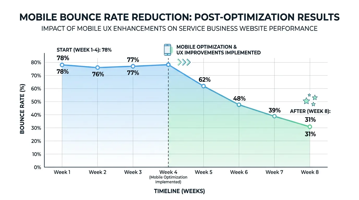 Chart illustrating mobile bounce rate before and after optimization