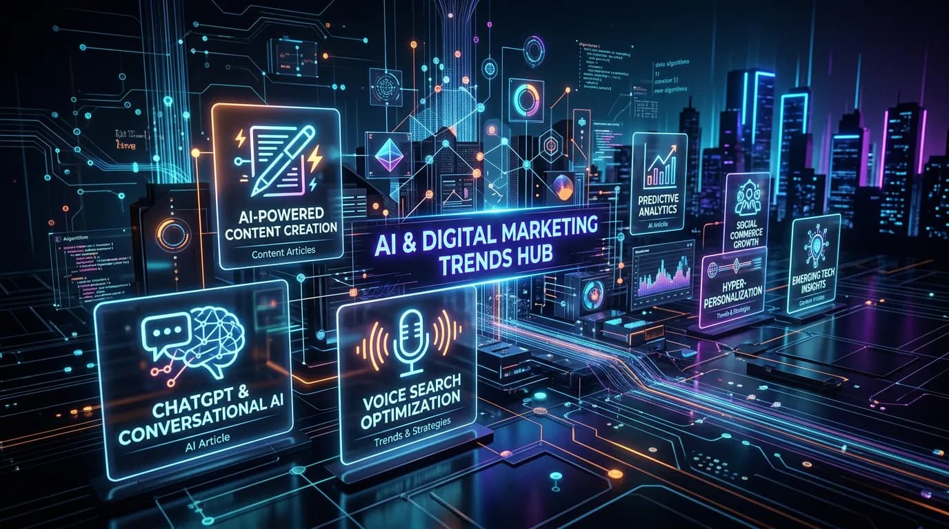 AI and trend articles showing ChatGPT voice search AI content and emerging marketing trends for service businesses