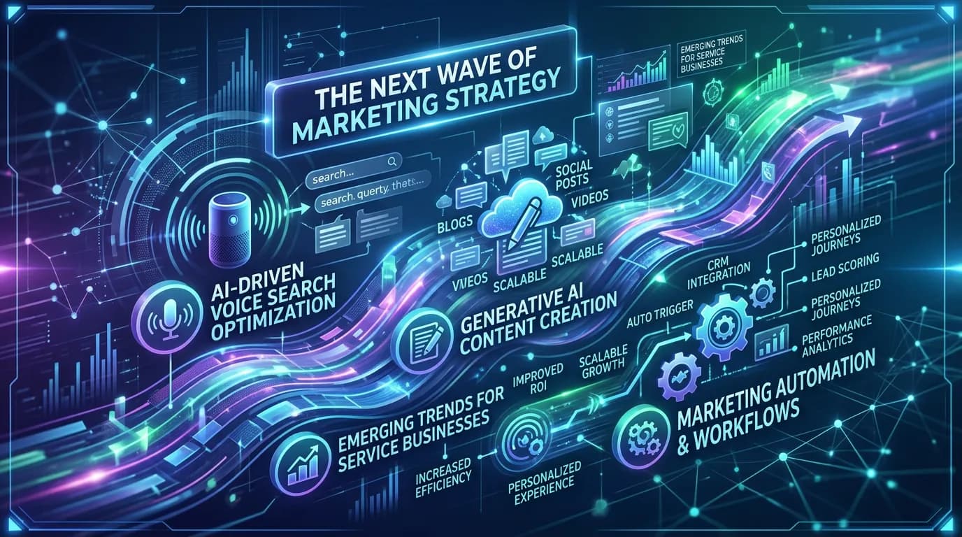 Digital marketing future showing AI voice search generative content and automation as next wave of marketing strategy