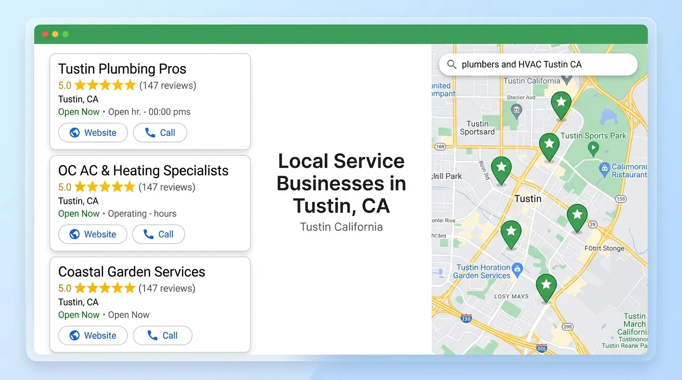 Tustin California Google Business Profile 5-star reviews and strong local map pack presence