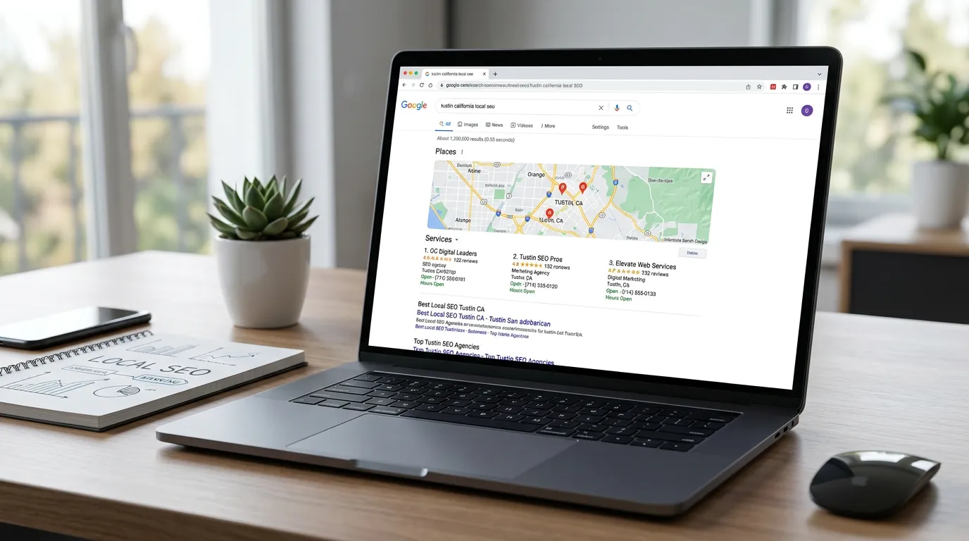 Tustin CA local SEO showing Google search map pack for service businesses in Tustin California Orange County