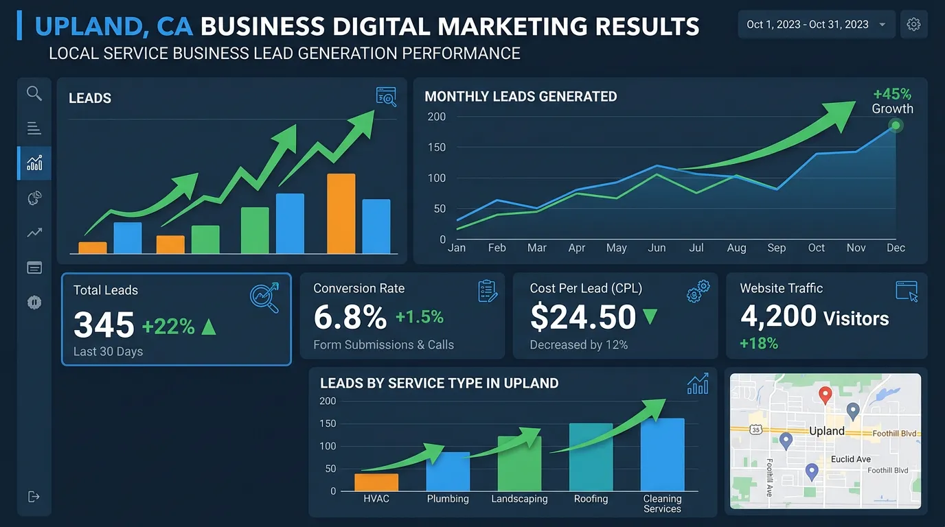 Upland CA business digital marketing results for local service businesses in Inland Empire gateway city