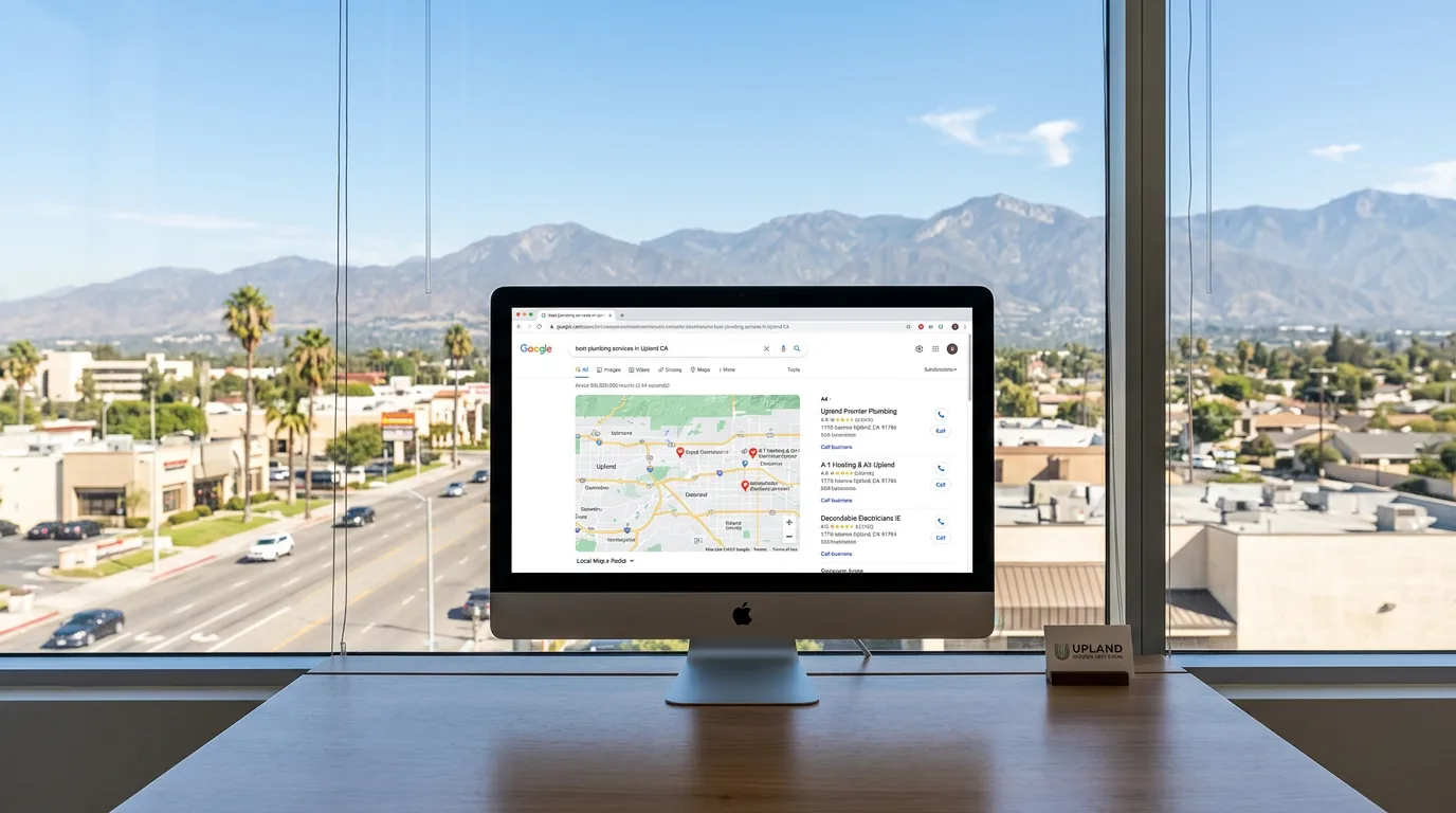 Upland CA local SEO showing Google search map pack for service businesses in Upland California San Bernardino County