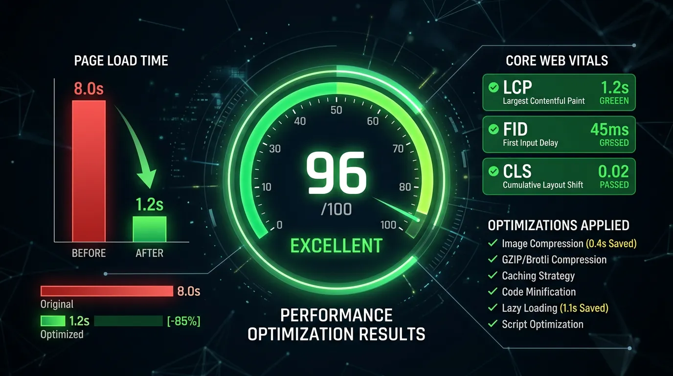 Page speed and Core Web Vitals performance score improvement for better user experience