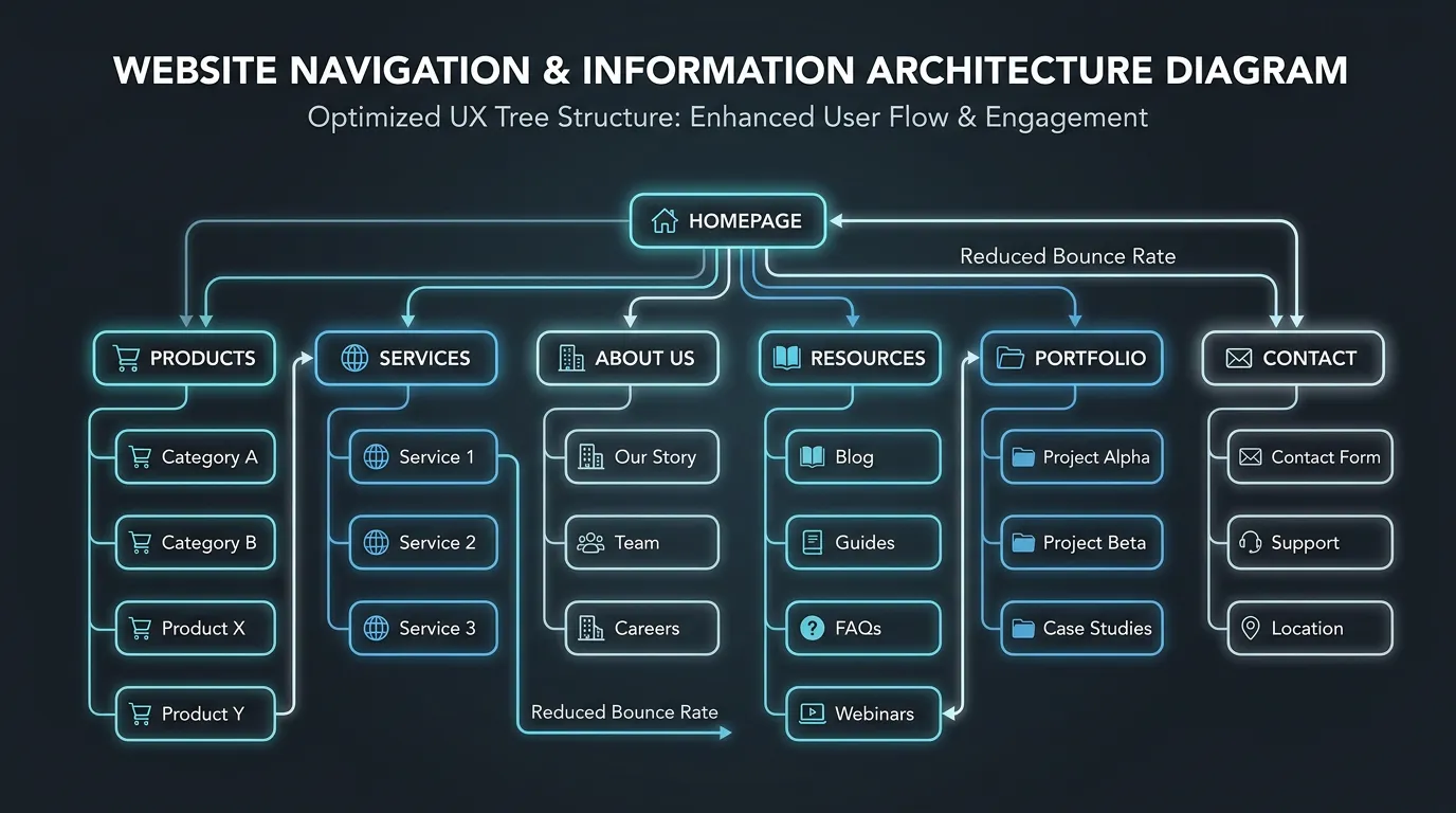 Website navigation and information architecture improvement for better user experience and lower bounce rate