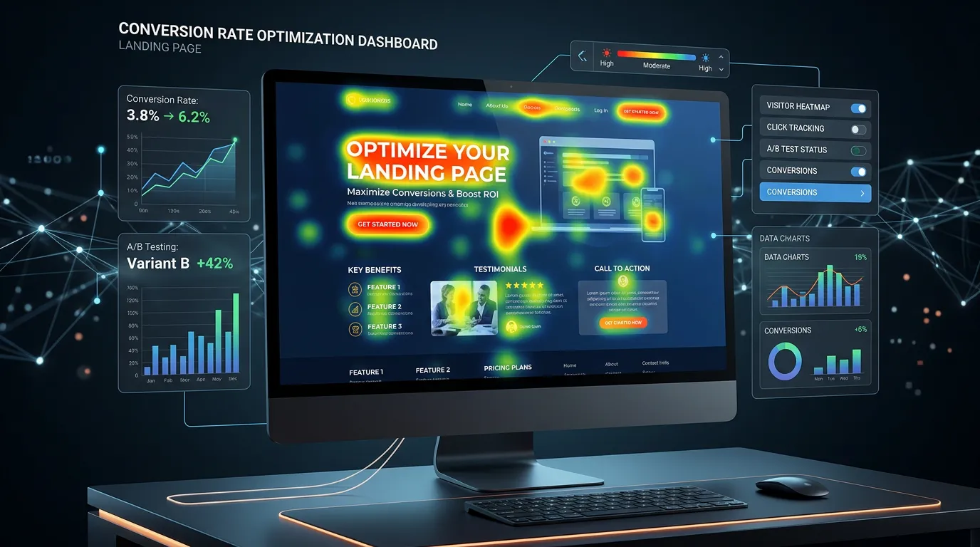 Website heatmap overlay showing user click patterns for conversion rate optimization strategy