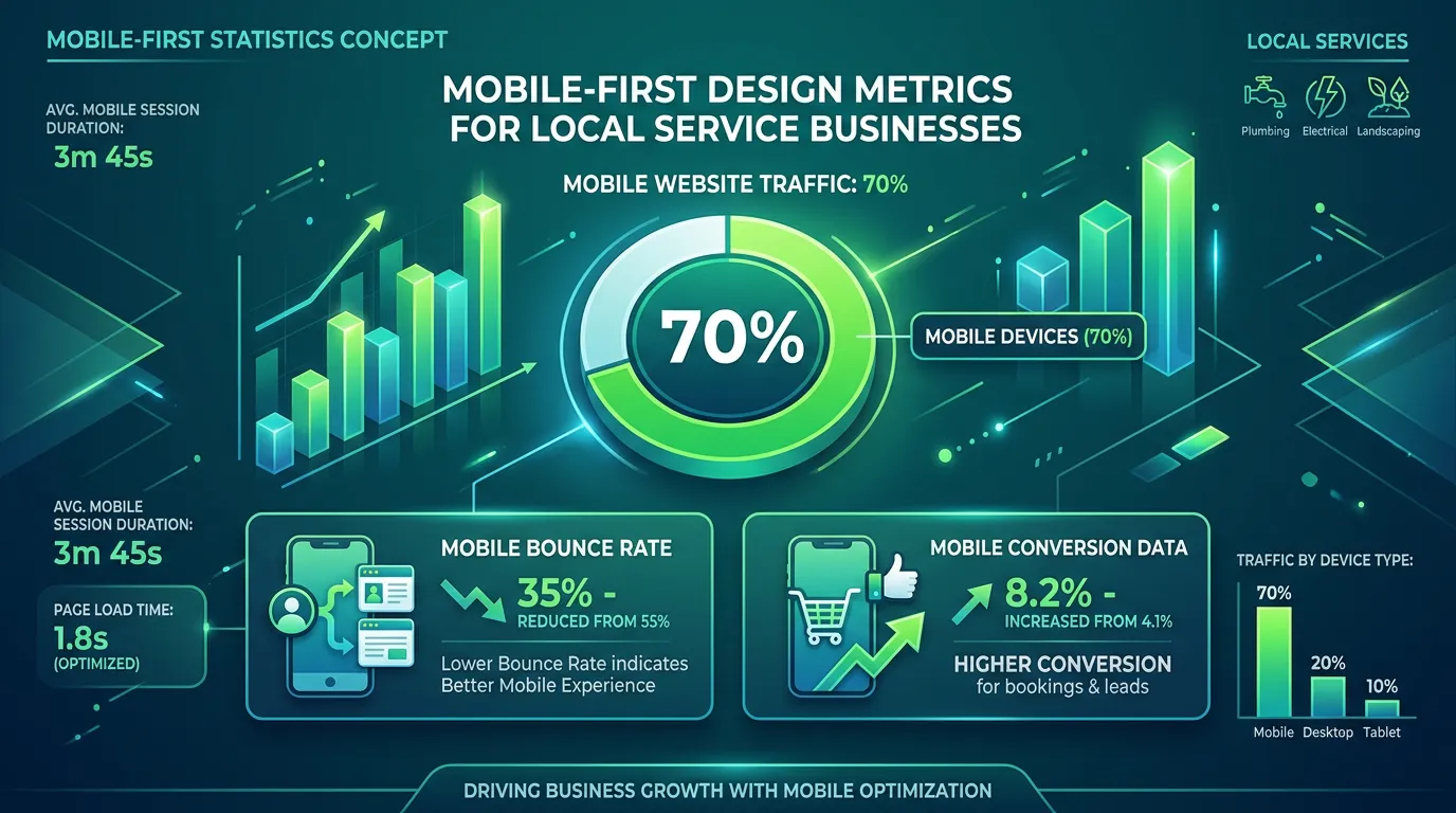 Chart showing the share of local service business traffic arriving on mobile, with conversion data