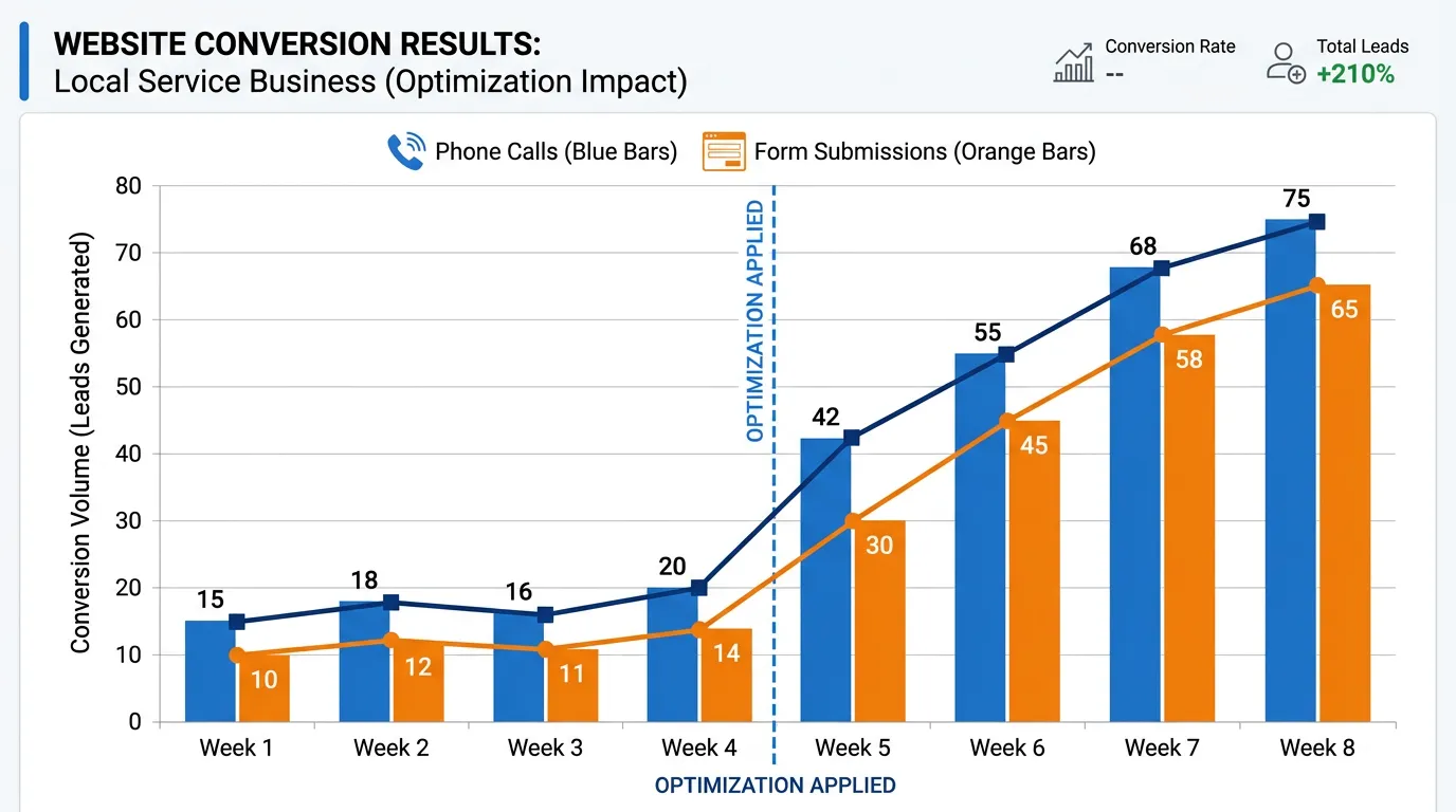 Chart of phone calls and form submissions before and after conversion optimization