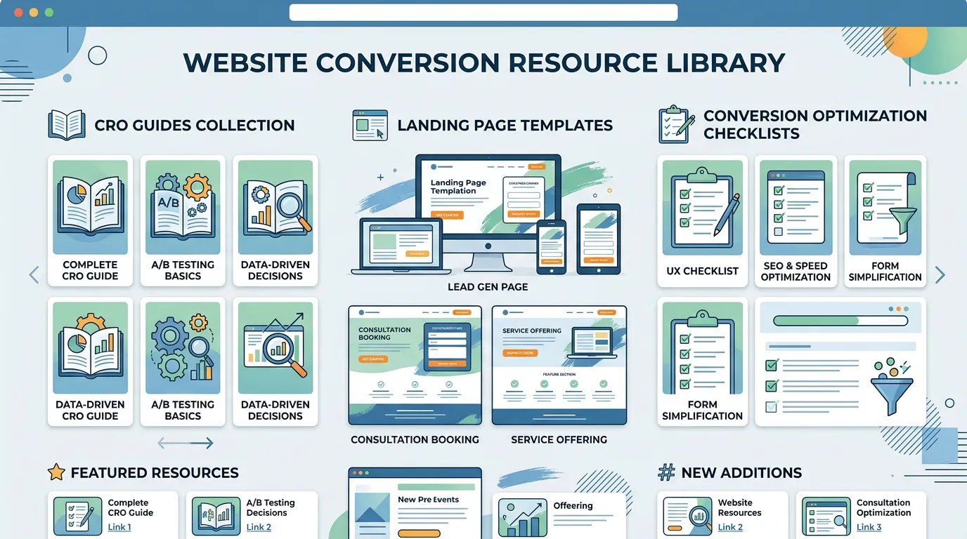 Website conversion guides showing collection of CRO guides landing page templates and conversion optimization checklists